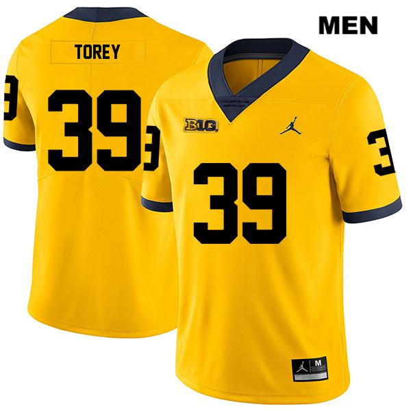 Men's NCAA Michigan Wolverines Matt Torey #39 Yellow Jordan Brand Authentic Stitched Legend Football College Jersey GS25E04GW